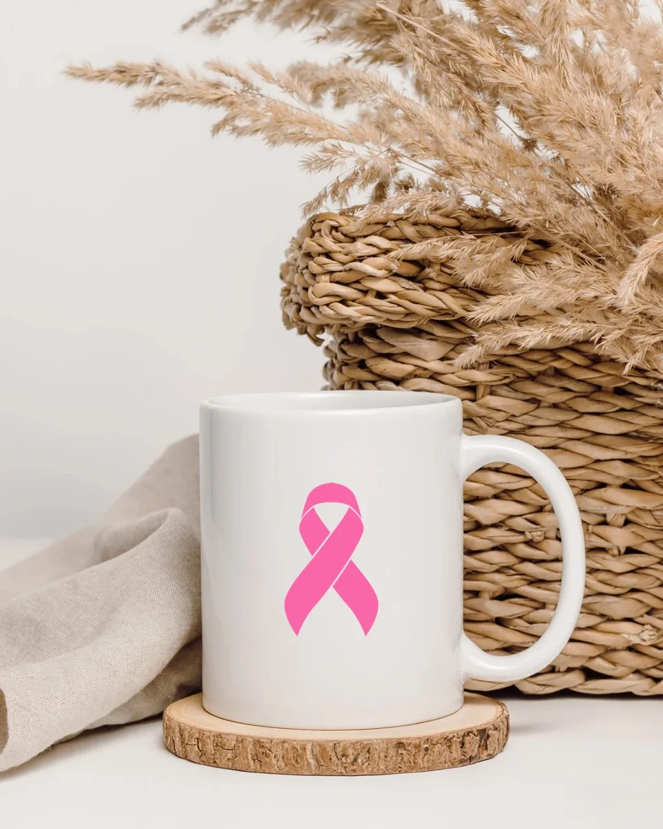 Λευκή κούπα Pink Promise με ροζ κορδέλα